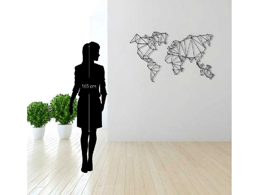Metalen Decoratie Wereldkaart 4, Zwart, 120X1,5X72 Cm, Epikasa