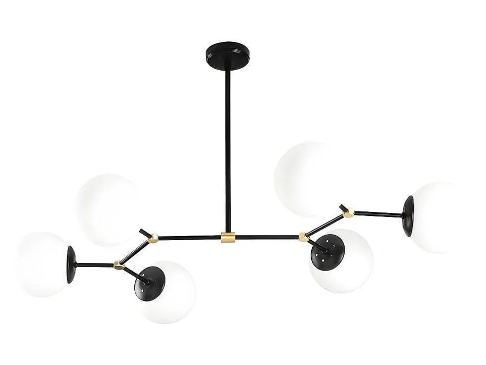 Metalen Plafondlamp Met 6 Bollen Damar - L. 100 X H. 52 Cm - Zwart En Goudkleurig