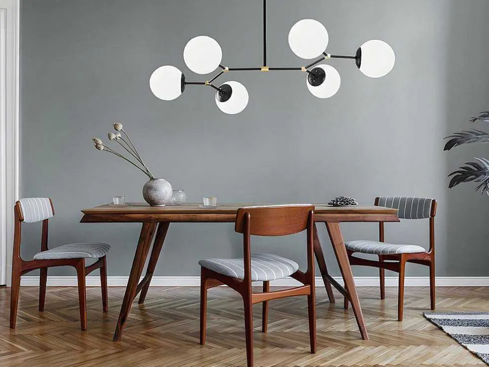 Metalen Plafondlamp Met 6 Bollen Damar - L. 100 X H. 52 Cm - Zwart En Goudkleurig