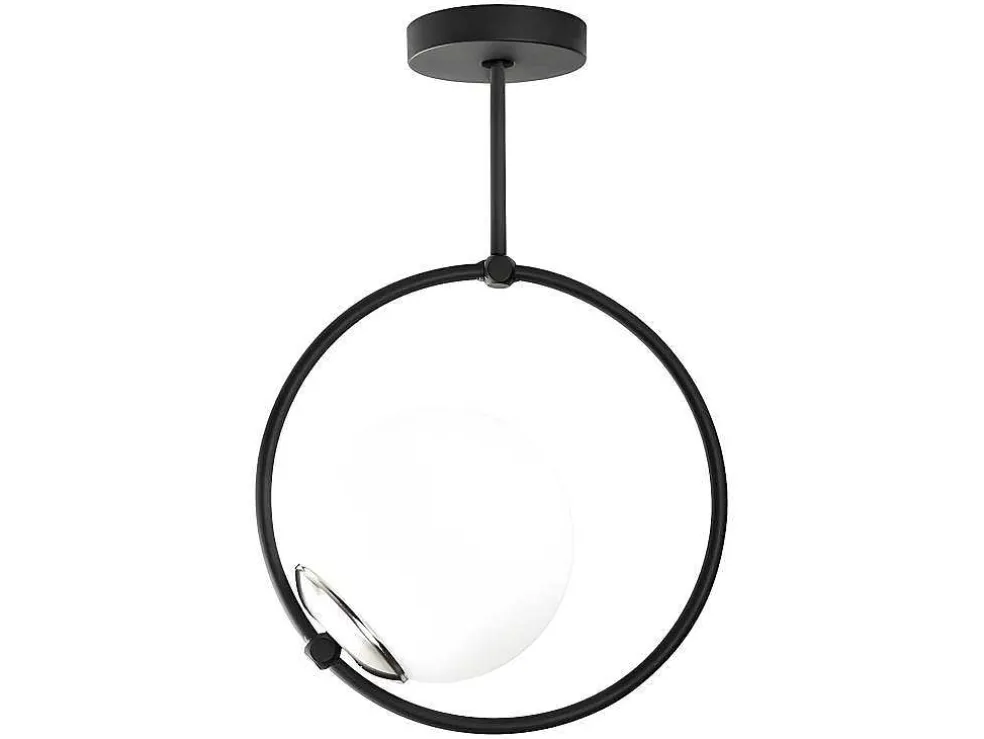 Metalen Plafondlamp Met Glazen Bol Dulonay - H39 Cm - Zwart En Wit