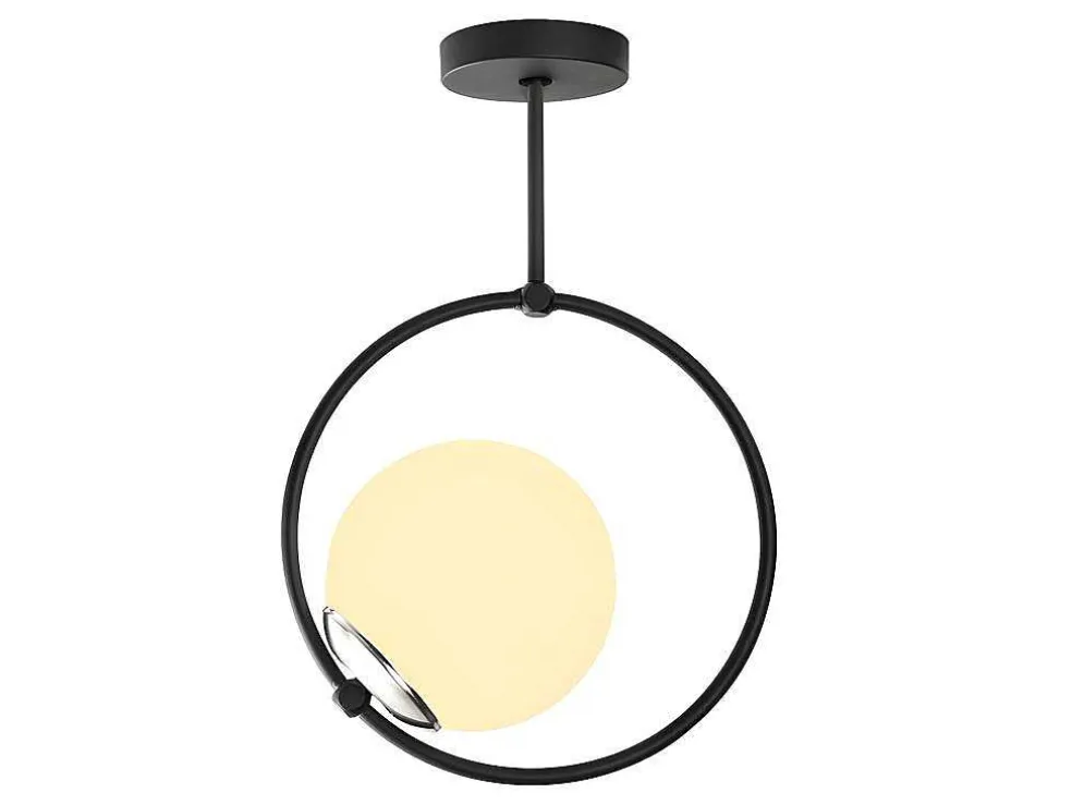 Metalen Plafondlamp Met Glazen Bol Dulonay - H39 Cm - Zwart En Wit