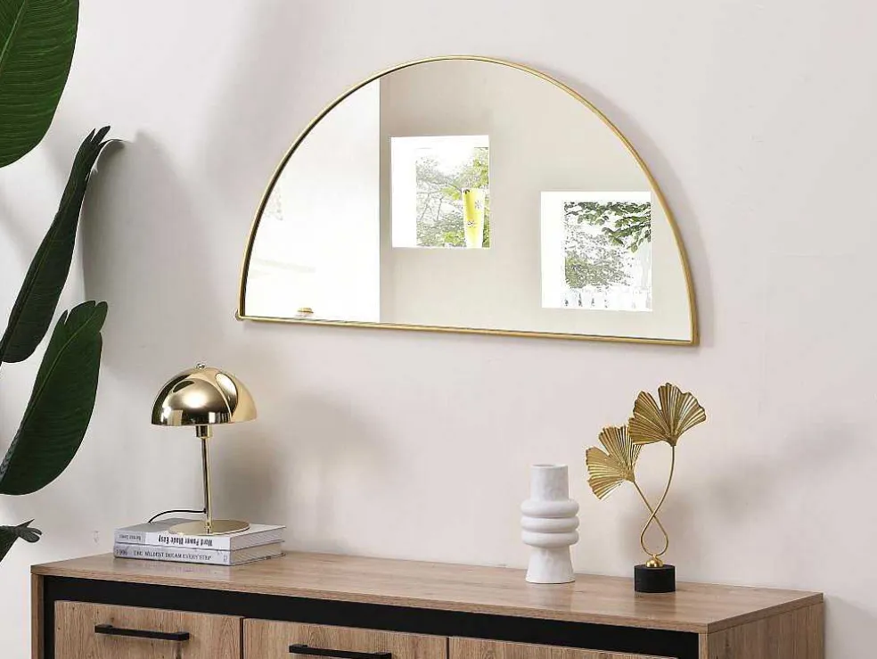 Metalen Spiegel Met Halve Cirkel Design - B.50 X H.100 Cm - Goudkleurig - Gavra