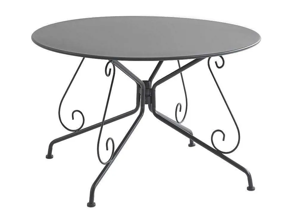 Metalen Tuineethoek Met Gietijzeren Stijl: Een Tafel D120 Cm En 4 Opstapelbare Fauteuils - Antraciet - Guermantes Van Mylia