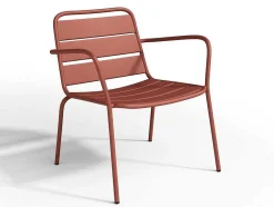 Metalen Tuinmeubelset - 2 Lage Stapelstoelen En Een Bijzettafel - Terracotta - Mirmande