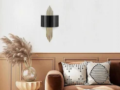 Metalen Wandlamp Sangarius - B22 X H75 Cm - Zwart En Goud