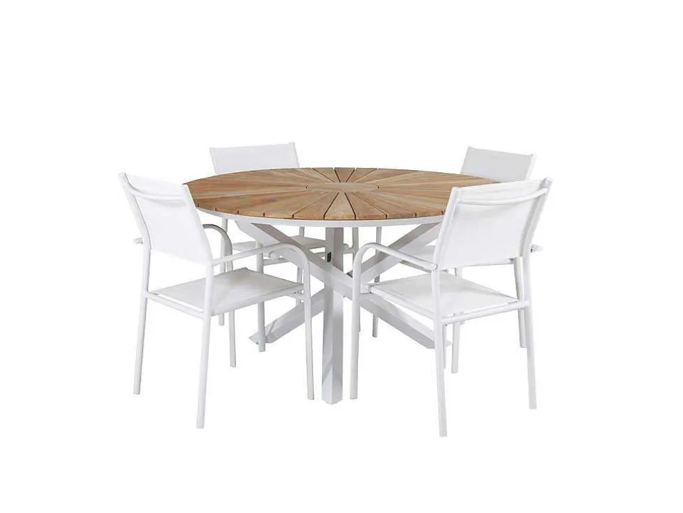 Mexico Tuinmeubelset Tafel O140Cm En 4 Stoel Santorini Wit, Naturel.