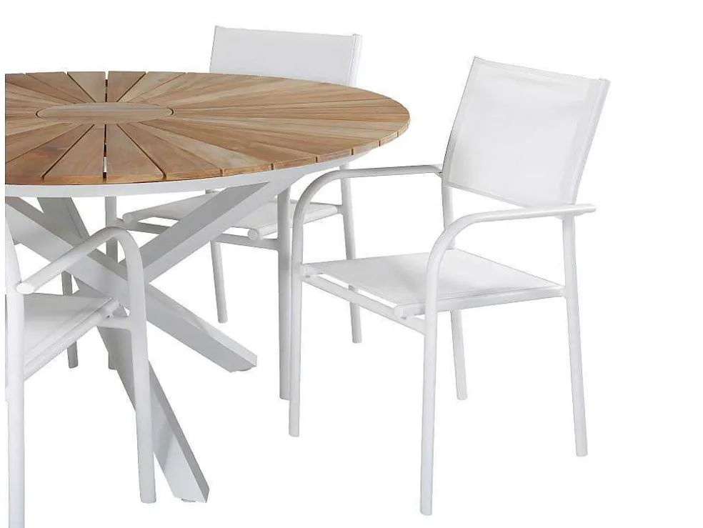 Mexico Tuinmeubelset Tafel O140Cm En 4 Stoel Santorini Wit, Naturel.