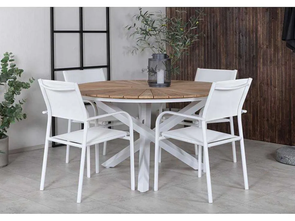 Mexico Tuinmeubelset Tafel O140Cm En 4 Stoel Santorini Wit, Naturel.