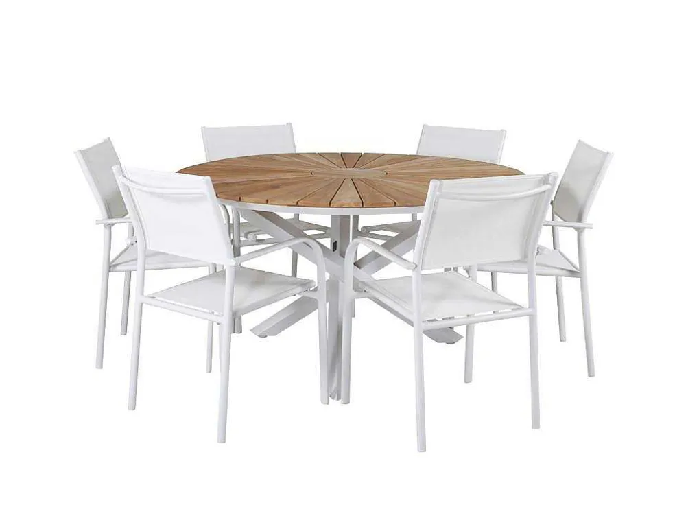 Mexico Tuinmeubelset Tafel O140Cm En 6 Stoel Santorini Wit, Naturel.