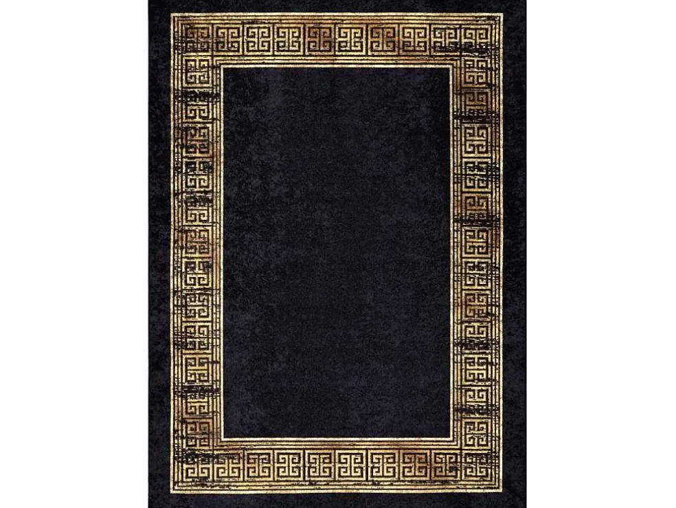 Miro 51223.806 Tapijt Wasbaar Kader, Grieks Antislip - Zwart / Goud 200X290 Cm