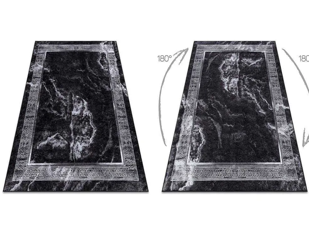 Miro 51278.810 Tapijt Wasbaar Marmer, Grieks Antislip - Zwart / Wit 140X190 Cm