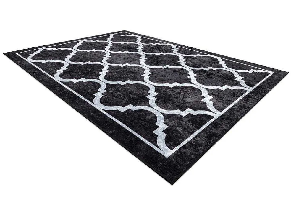 Miro 51639.806 Tapijt Wasbaar Trellis Geruite Antislip - Zwart 200X290 Cm