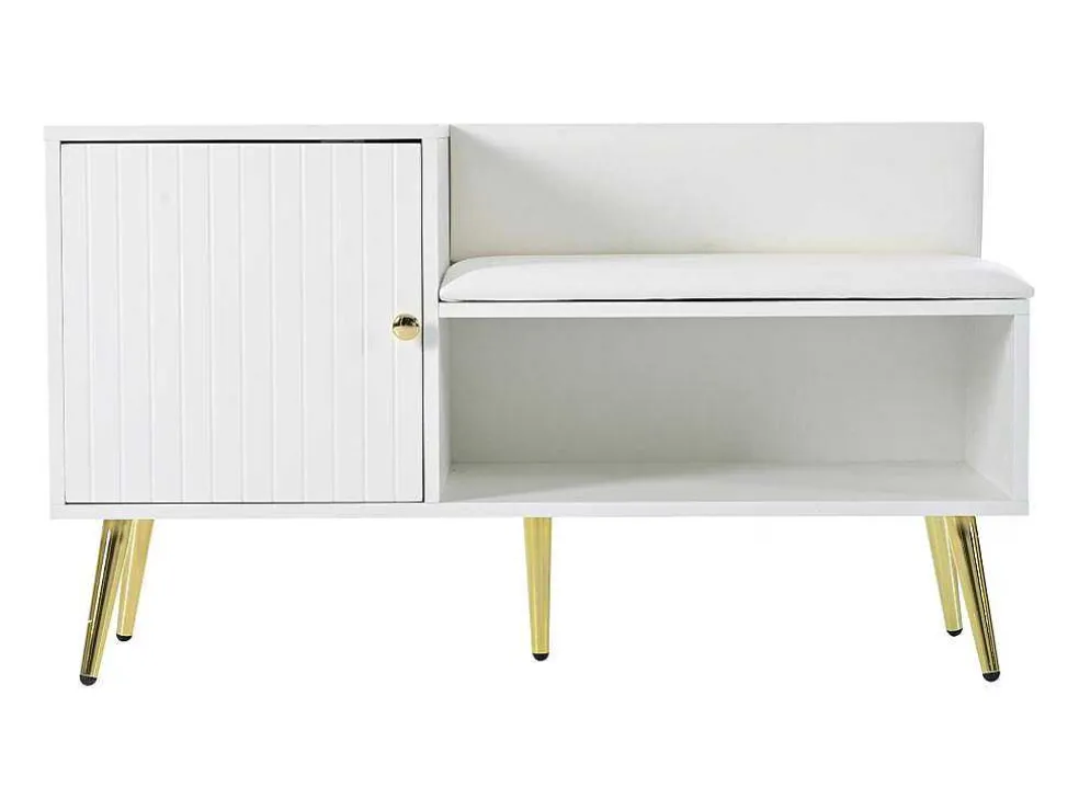 Moderne Schoenenbank Met 3 Deuren En Kussen - Metalen Poten En Handgrepen - Kleur Wit - 100 X 38 X 58 Cm
