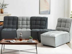 Moduleerbare Relaxhoekbank Van Fluweel - Lichtgrijs En Antraciet - Alford