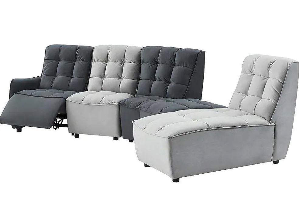 Moduleerbare Relaxhoekbank Van Fluweel - Lichtgrijs En Antraciet - Alford