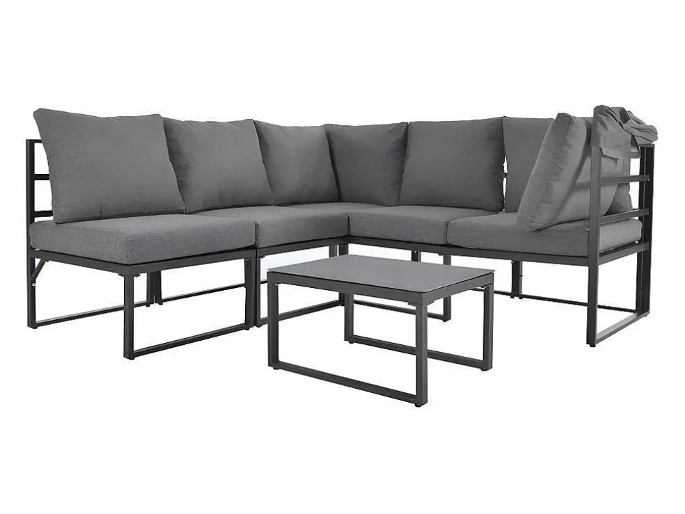 Multifunctioneel Ijzeren Tuinmeubel - Loungebank Met Verstelbare Luifel - 5 Zitplaatsen En 1 Salontafel - Grijs