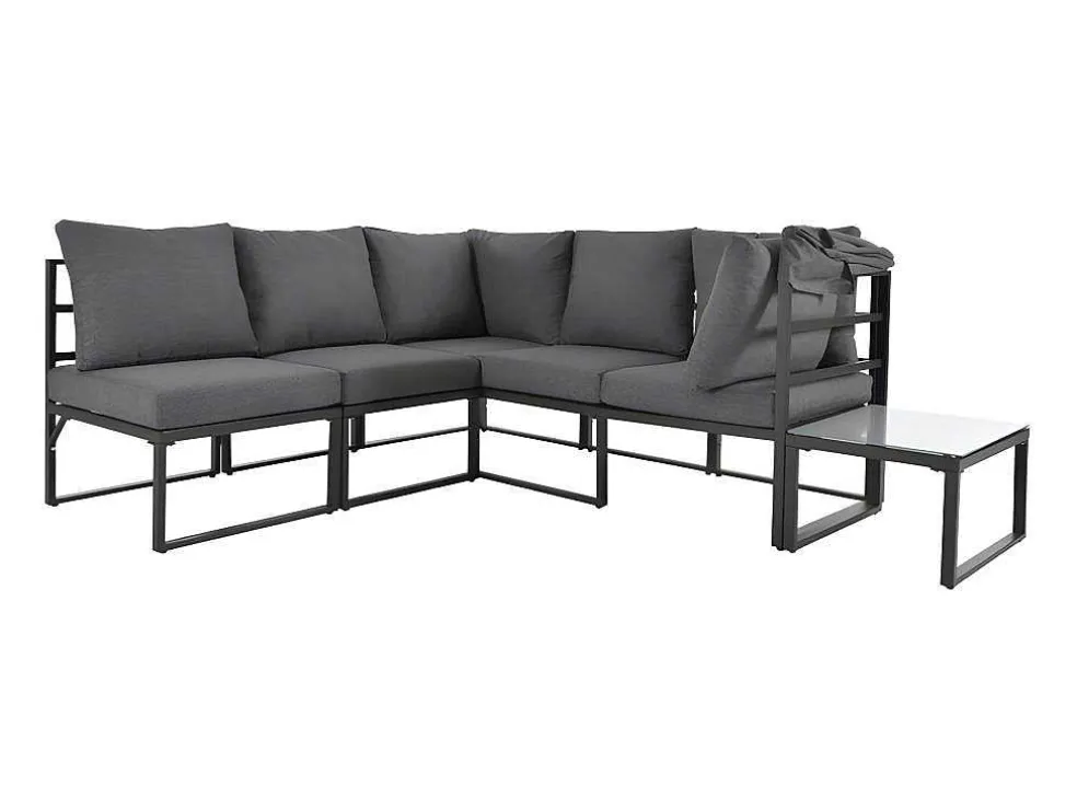 Multifunctioneel Ijzeren Tuinmeubel - Loungebank Met Verstelbare Luifel - 5 Zitplaatsen En 1 Salontafel - Grijs