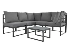 Multifunctioneel Ijzeren Tuinmeubel - Loungebank Met Verstelbare Luifel - 5 Zitplaatsen En 1 Salontafel - Grijs