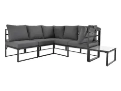 Multifunctioneel Ijzeren Tuinmeubel - Loungebank Met Verstelbare Luifel - 5 Zitplaatsen En 1 Salontafel - Grijs