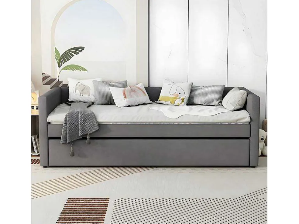 Multifunctioneel Onderschuifbed Met Opklapbed - 90X200 Cm - Linnen Stof - Grijs