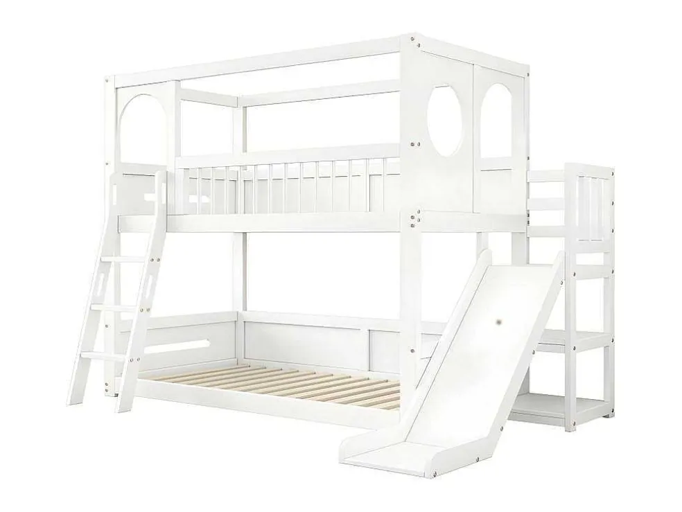 Multifunctioneel Stapelbed Voor Kinderen - Met Ladder En Glijbaan - 2X90X200Cm - Massief Hout - Wit