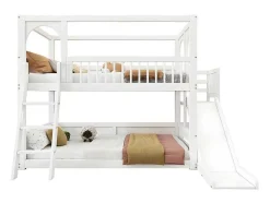 Multifunctioneel Stapelbed Voor Kinderen - Met Ladder En Glijbaan - 2X90X200Cm - Massief Hout - Wit