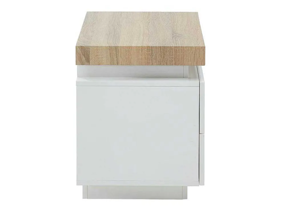 Nachtkastje - 2 Lades - Gelakt Mdf - Met Ledverlichting - Kleur: Wit En Eiken - Halo Ii