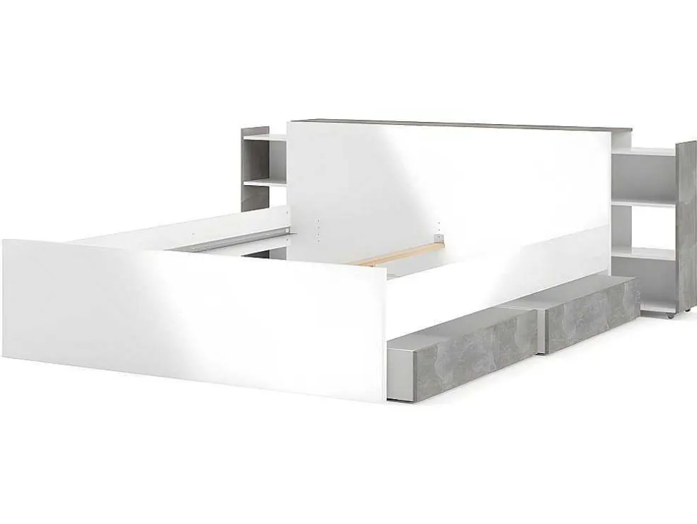 Nada Hoofdbord Met Opbergruimte 160 Cm, Betondecor/Wit Hoogglans.