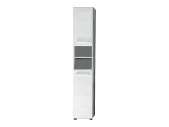 Nanobad Kolomkast Hoog 2 Deuren, 2 Open Vakken Betonsteen Decor, Wit Hoogglans.