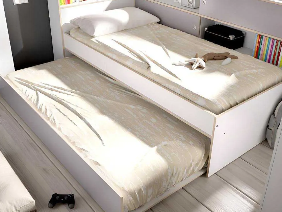 Nestbed Met Opbergruimte - 90 X 200 En 90 X 190 Cm - Wit En Grijs + Bedbodem - Losiana