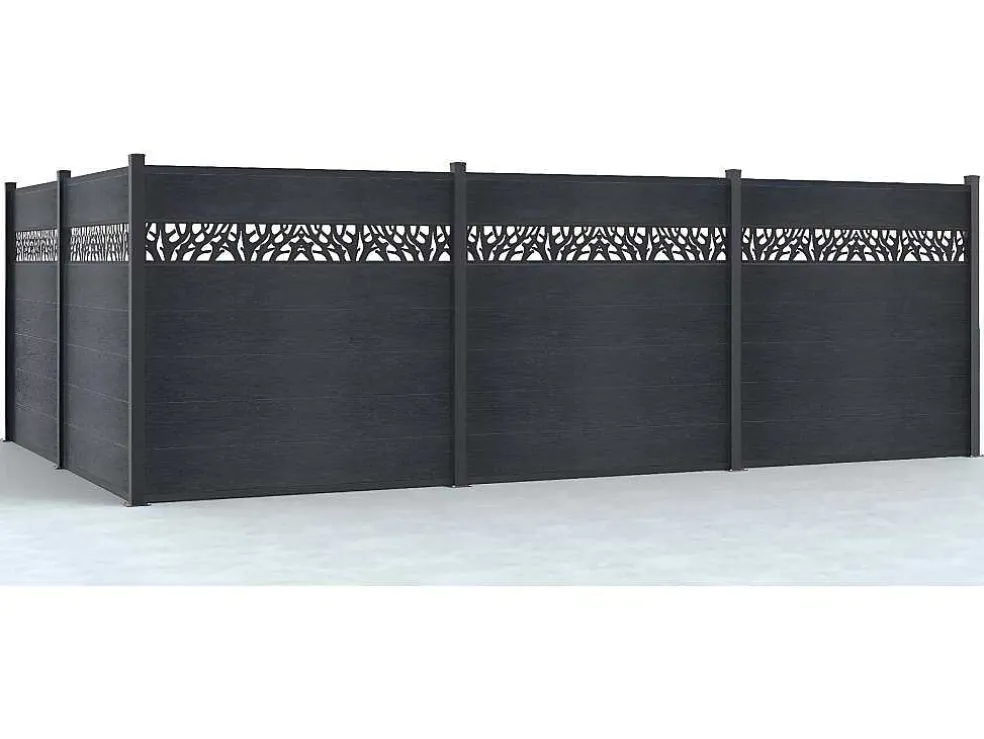 Omheining H181 Cm - Set Van 7 Latten In Composiet Met Decoratie + 1 Antraciet Paal - Enola