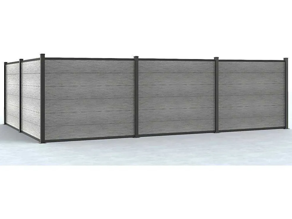 Omheining H156 Cm - Set Van 6 Latten In Composiet + 2 Lichtgrijze Palen - Enola
