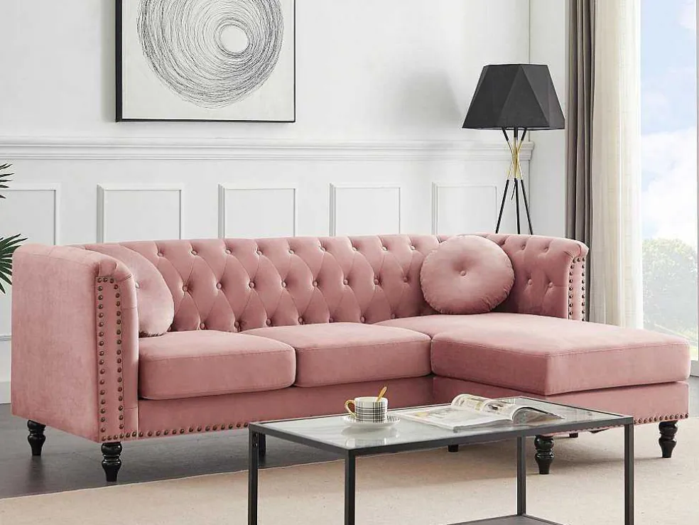 Omkeerbare Hoekbank Van Oud Roze Velours Turner