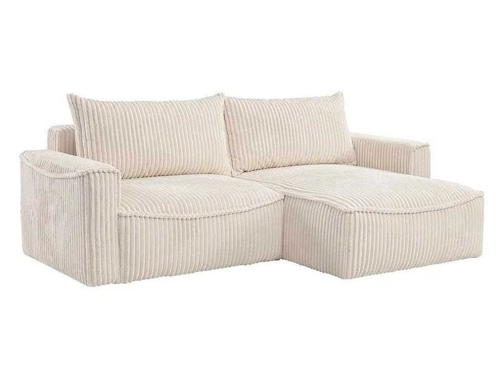 Omkeerbare Hoekslaapbank Van Beige Ribfluweel Met Brede Ribbels Asturio