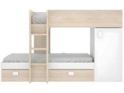 Omkeerbare Hoekstapelbed Ricardo - 2 X 90X190Cm - Opbergruimte - Eiken En Wit