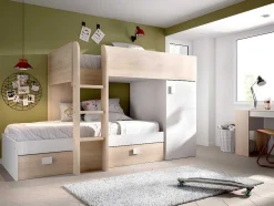 Omkeerbare Hoekstapelbed Ricardo - 2 X 90X190Cm - Opbergruimte - Eiken En Wit