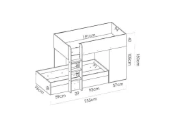 Omkeerbare Hoekstapelbed Ricardo - 2 X 90X190Cm - Opbergruimte - Grijs En Antraciet