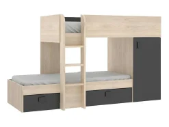 Omkeerbare Hoekstapelbed Ricardo - 2 X 90X190Cm - Opbergruimte - Grijs En Antraciet