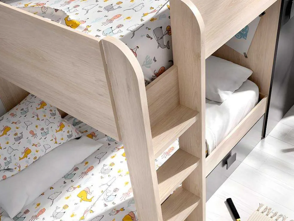 Omkeerbare Hoekstapelbed Ricardo - 2 X 90X190Cm - Opbergruimte - Grijs En Antraciet