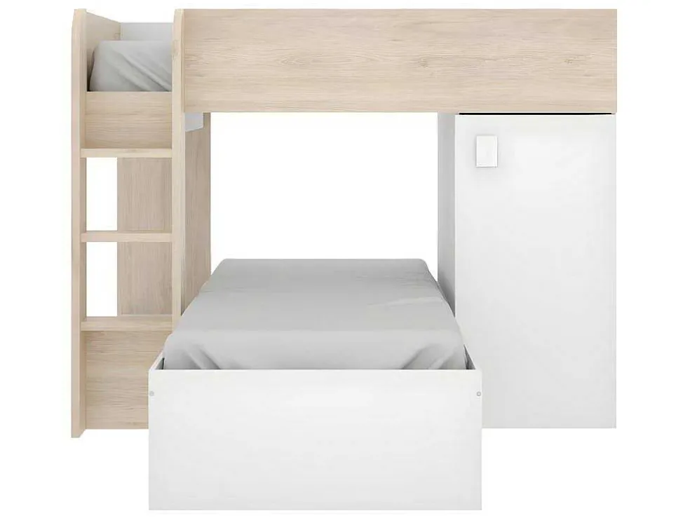 Omkeerbare Hoekstapelbed Ricardo - 2 X 90X190Cm - Opbergruimte - Grijs En Wit + Matras