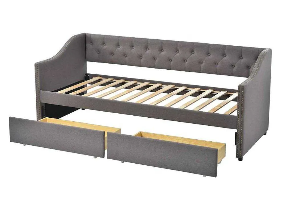 Onderschuifbed, Linnen Slaapbank 90X200Cm Met 2 Lades En Lattenbodem En - Grijs