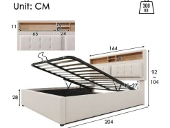 Opbergbed 160X200Cm In Linnenstof Met Usb-Poort - Verstelbaar Hoofdeinde En Lattenbodem - Beige