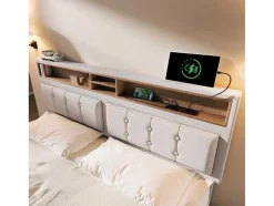 Opbergbed 160X200Cm In Linnenstof Met Usb-Poort - Verstelbaar Hoofdeinde En Lattenbodem - Beige