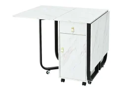 Opklapbare Eettafel Op Wielen - Met Opbergruimte - Wit & Zwart