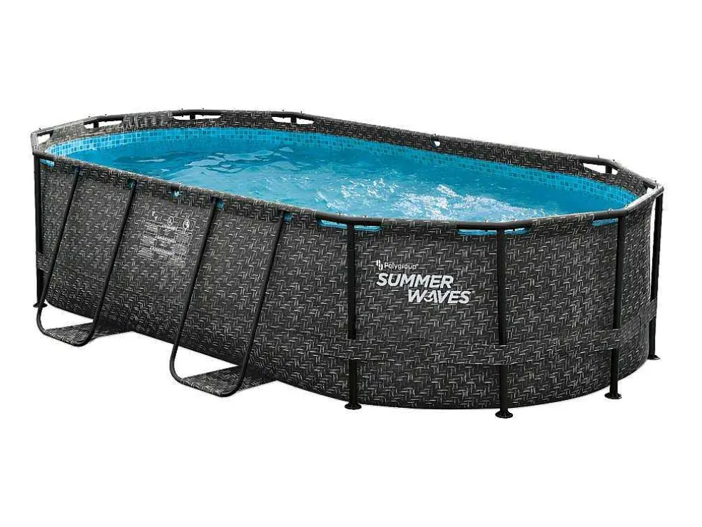 Ovaal Donkergrijs Buizenzwembad Met Visgraatmotief En Filterpomp Met Patroon - L424 X D250 X H100 Cm - Salamanque