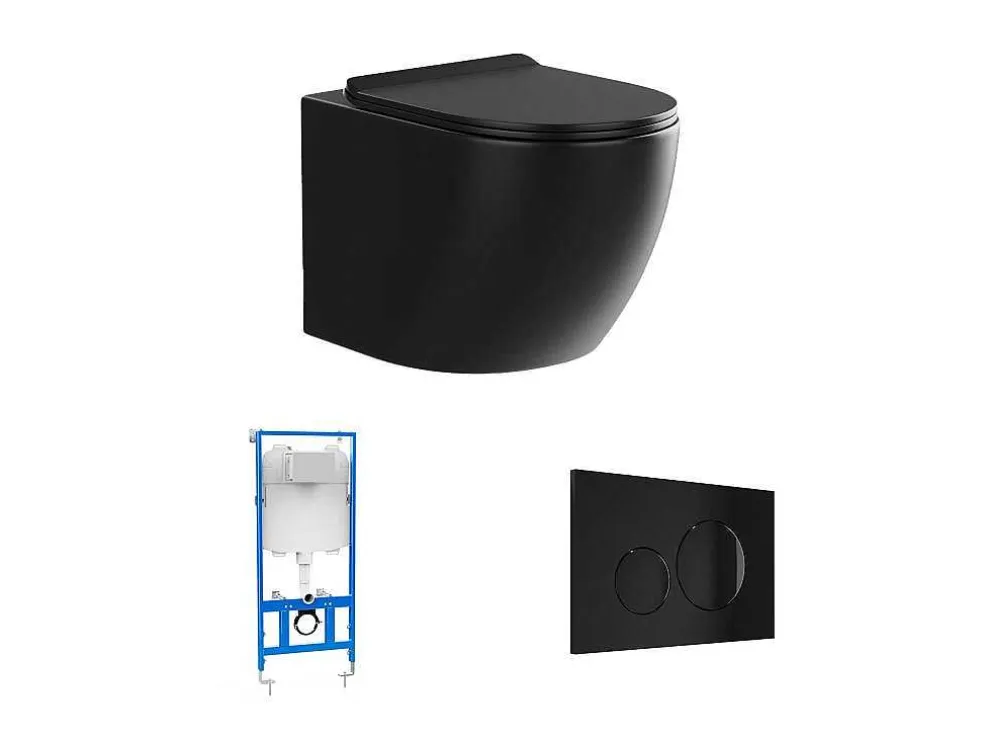 Pakket Zwevend Toilet Mat Zwart Met Frame En Drukplaat - Javoine