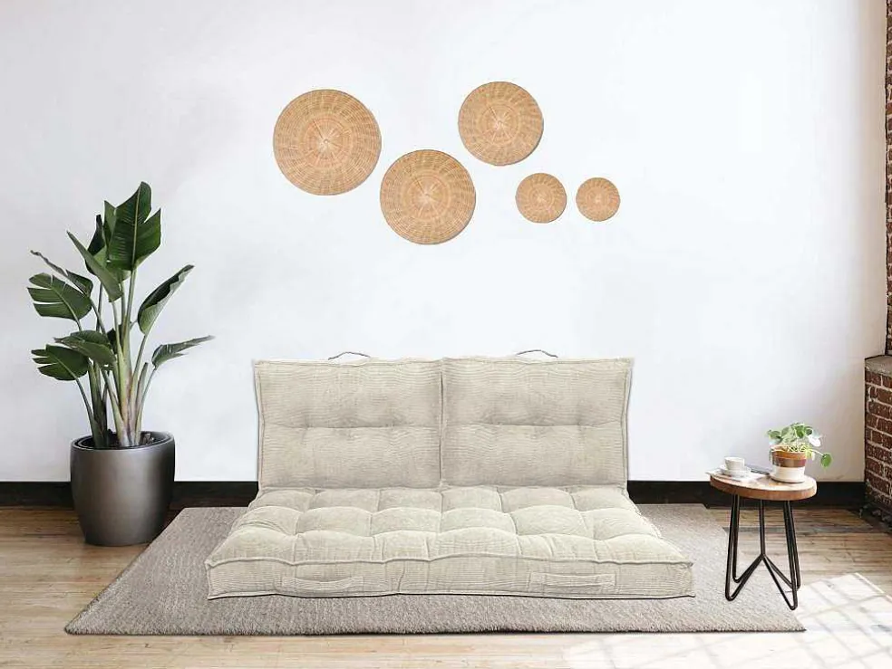 Palletkussen Van Ribfluweel - L120 X D80 Cm - Beige - Baila