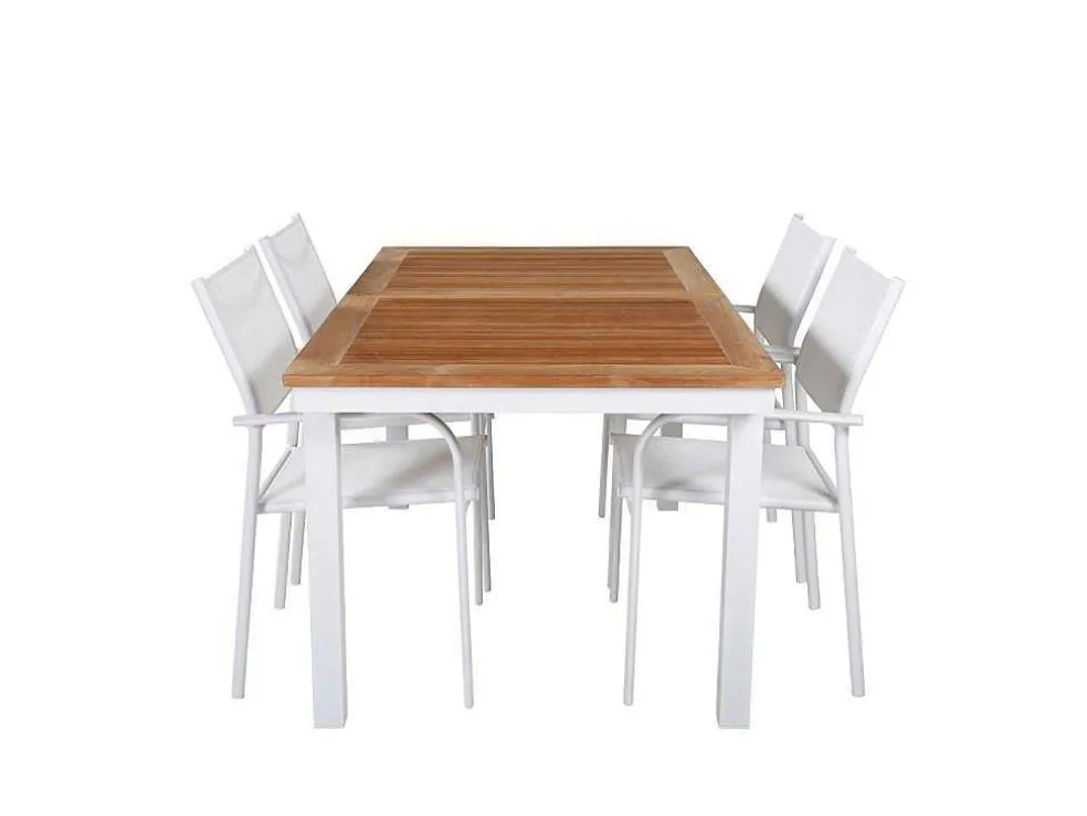 Panama Tuinmeubelset Tafel 90X152/210Cm En 4 Stoel Santorini Wit, Naturel.