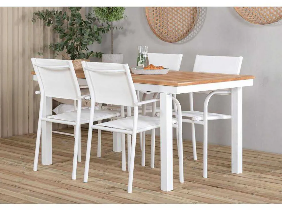 Panama Tuinmeubelset Tafel 90X152/210Cm En 4 Stoel Santorini Wit, Naturel.