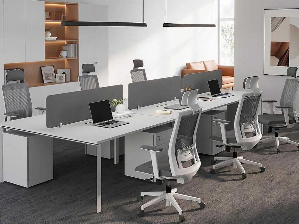 6 Persoons Bureau Bank - Wit - L140 Cm - Met Tussenschotten - Downtown